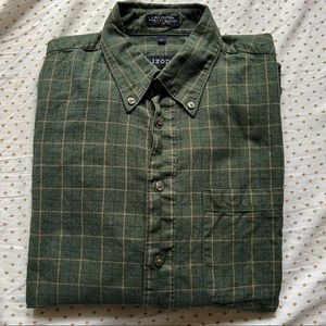 IZOD Plaid Checkered Soft Brushed Cotton 2 Ply Button Down Shirt